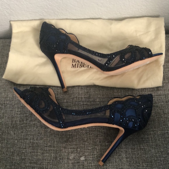 NWT Badgley Mischka Marla Navy Blue Evening Heels Size 7 US - Picture 3 of 9